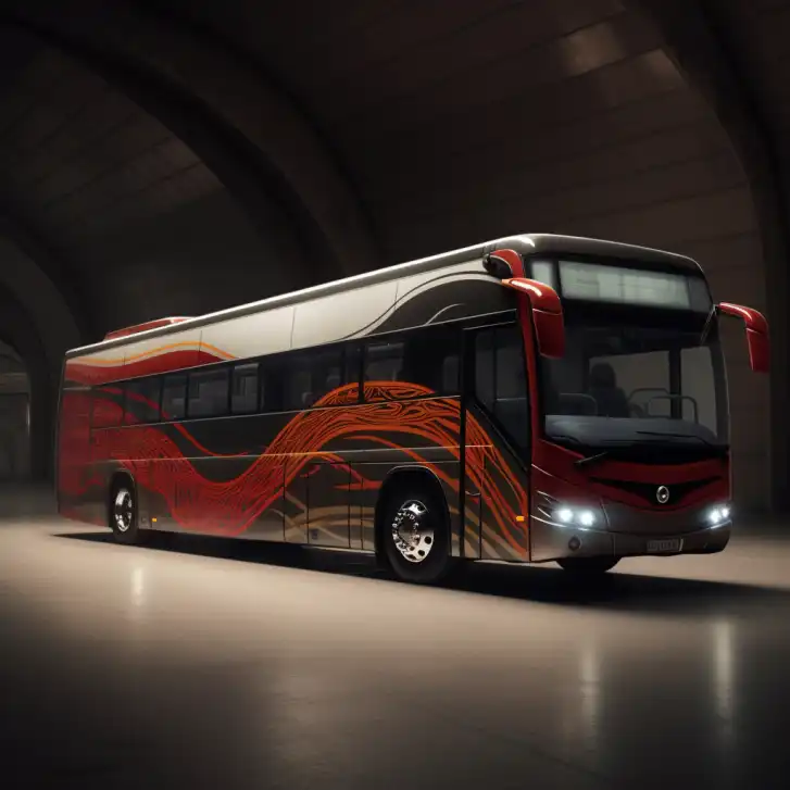Bus Folierung mit Designmotiv in den Farben bordeaux und schwarz